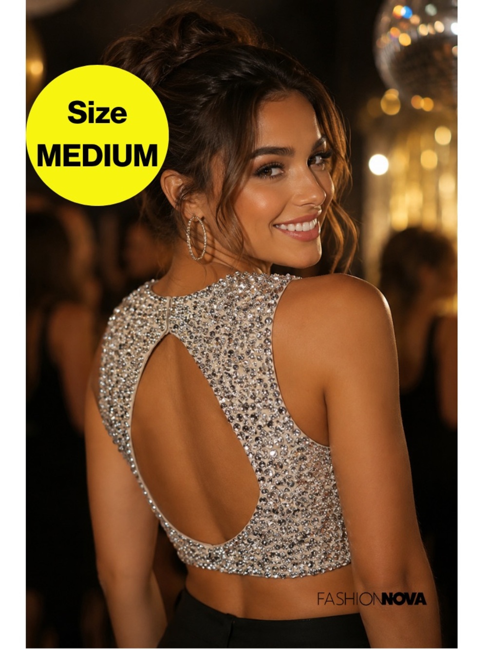 FASHION NOVA 🤍 Embellished Silver Sequins Crop Tank Top (Women's Size Medium)